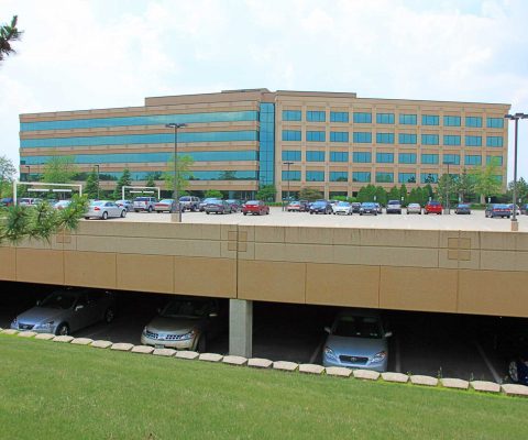 Parking deck for 2300 Cabot Drive office building in Lisle, Illinois