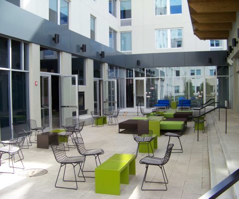 Outdoor seating at Aloft Hotel