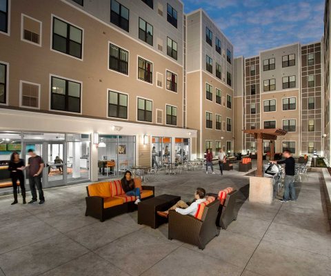 Outdoor courtyard at The Edge student apartments