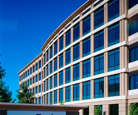 Precast concrete and reflective glass exterior of the Exelon Nuclear corporate headquarters