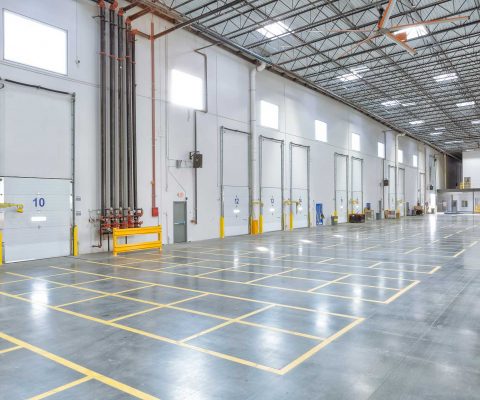 Interior view of loading docks at Medline Industries distribution center