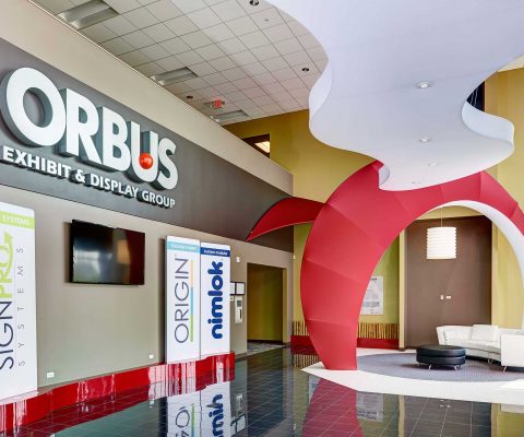 Lobby at Orbus Exhibit & Display Group headquarters