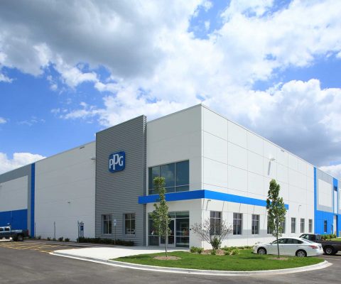 Exterior of PPG Industries distribution facility