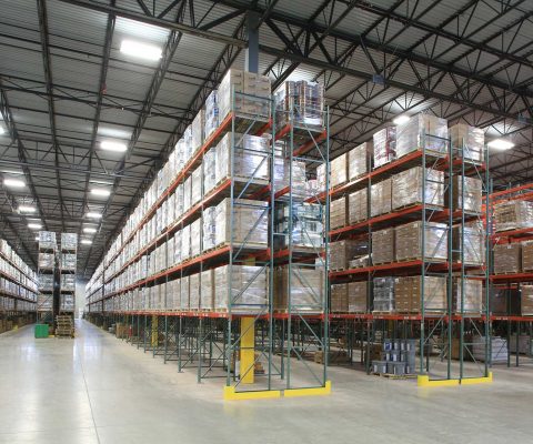 Racking in the warehouse space at PPG Industries distribution facility