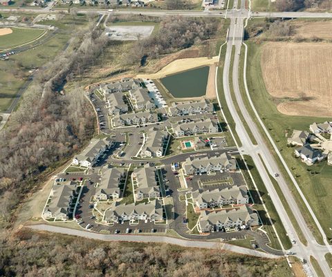 Aerial view of Springs at Bettendorf apartments in Bettendorf, Iowa