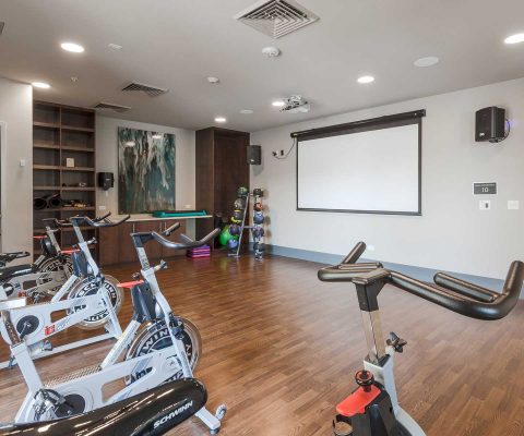 Fitness center at Woodview Apartments